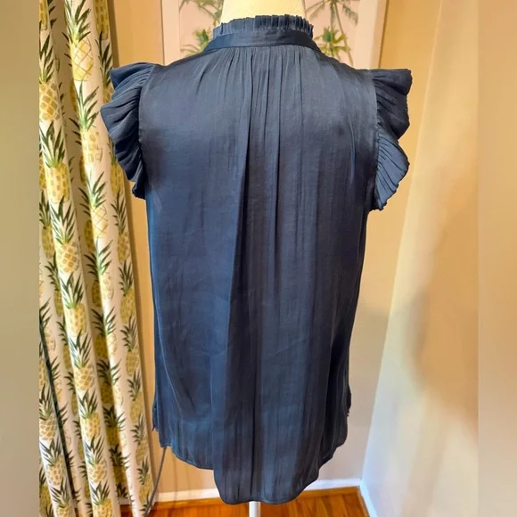 BR Silky Ruffle Tank Blue Sleeveless Work Top Banana Republic Flutter Sleeve - Picture 4 of 6